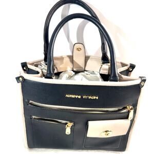 Adrienne Vittadini NWOT Black Satchel Faux Leather Gold Hardware Tote Bag